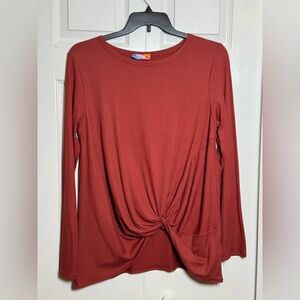 Long Sleeve Twist Front Ribbed Tee - Rust